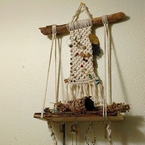Jewelry macrame organizer and shelf